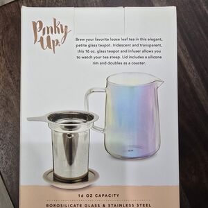 Pinky Iridescent Glass Teapot with Stainless Steel Infuser